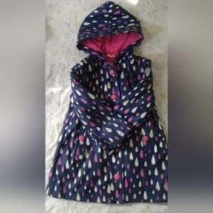 Girls Navy Raincoat with Pink & Cream Raindrop Print